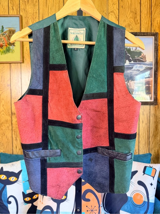 Northwest Jackets & Blazers - Vintage Northwest Territory Multicolor Suede Leather Patchwork Vest